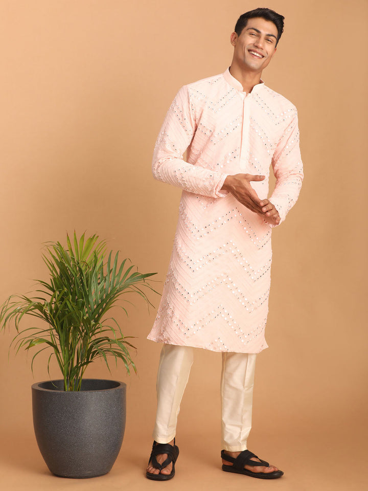 Sarvati Men's Pink Mirror Kurta Pant Set