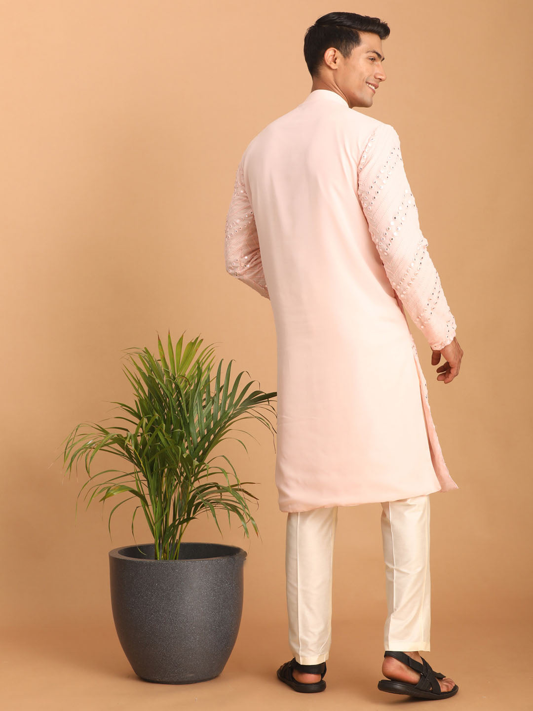 Sarvati Men's Pink Mirror Kurta Pant Set