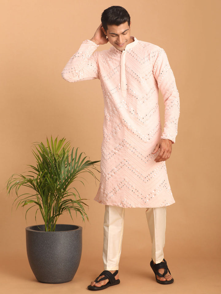 Sarvati Men's Pink Mirror Kurta Pant Set