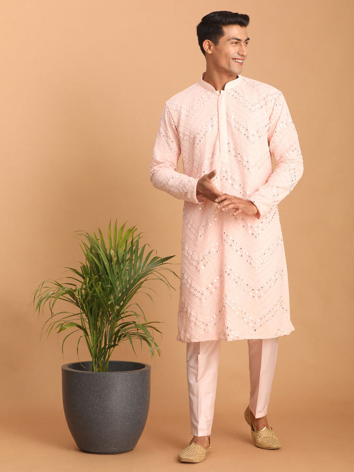 Sarvati Men's Pink Mirror Kurta Pant Set