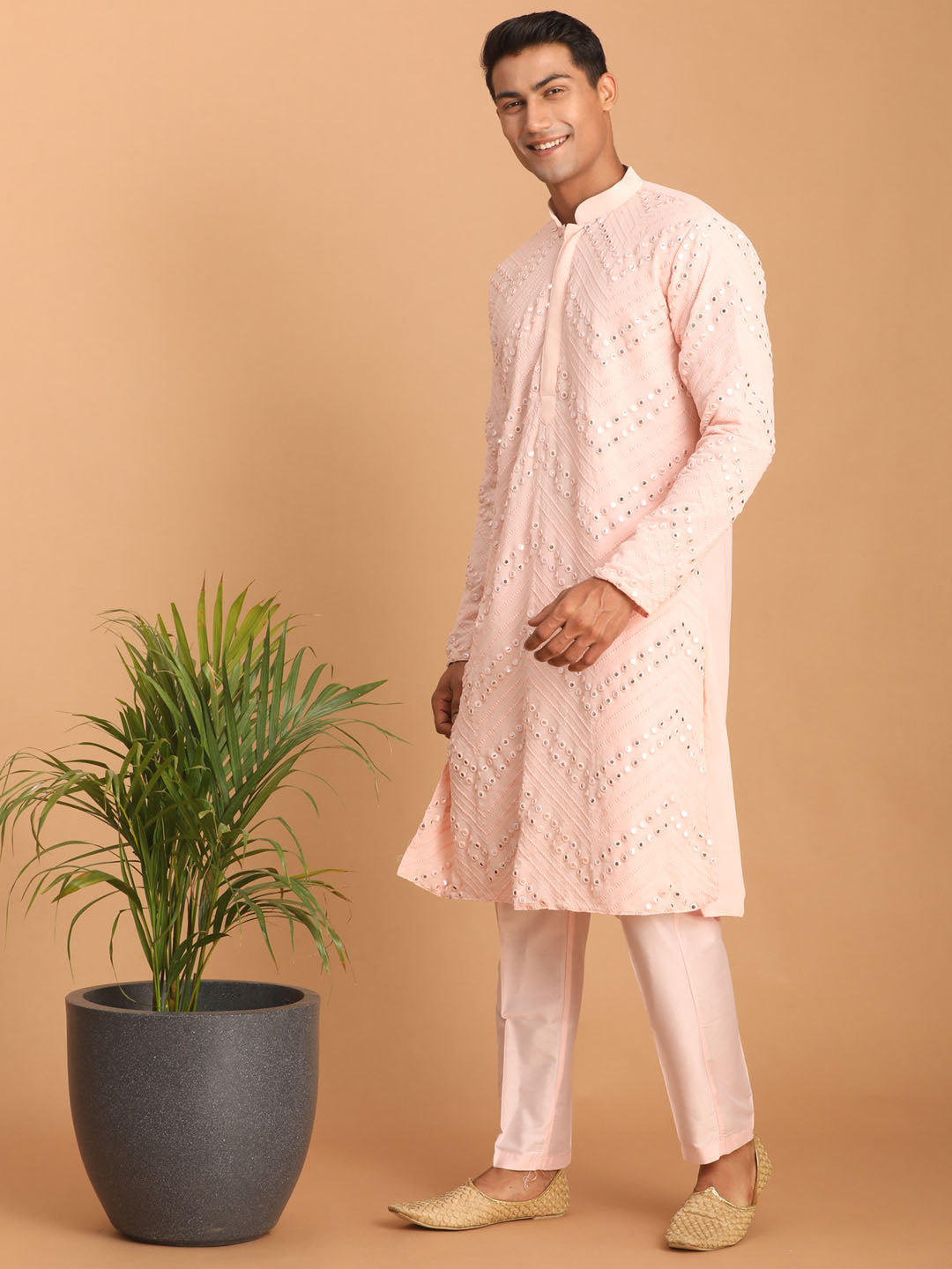 Sarvati Men's Pink Mirror Kurta Pant Set