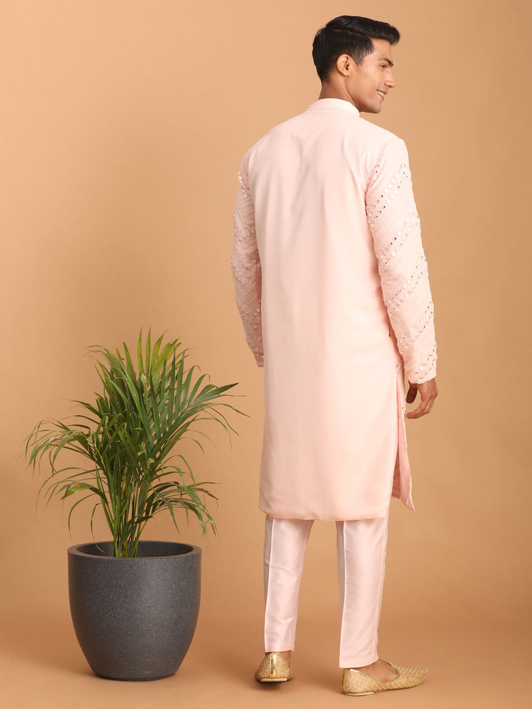 Sarvati Men's Pink Mirror Kurta Pant Set