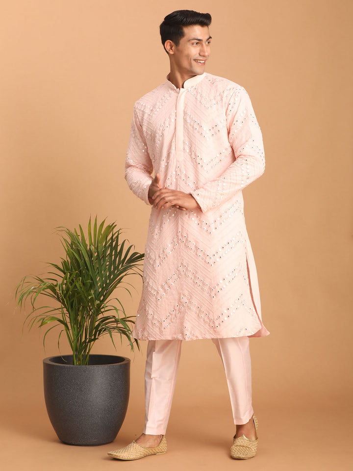 Sarvati Men's Pink Mirror Kurta Pant Set