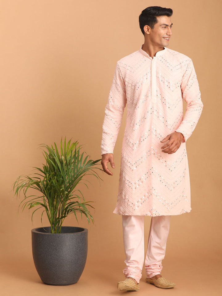 Sarvati Men's Pink Mirror Kurta Pyjama Set