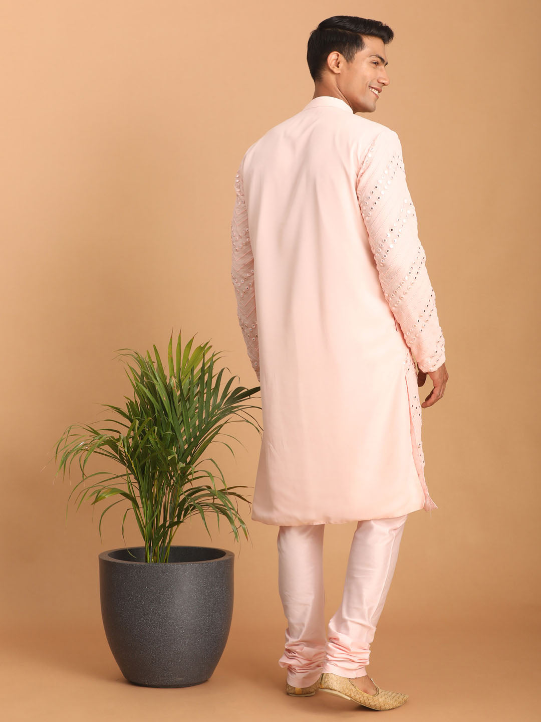 Sarvati Men's Pink Mirror Kurta Pyjama Set