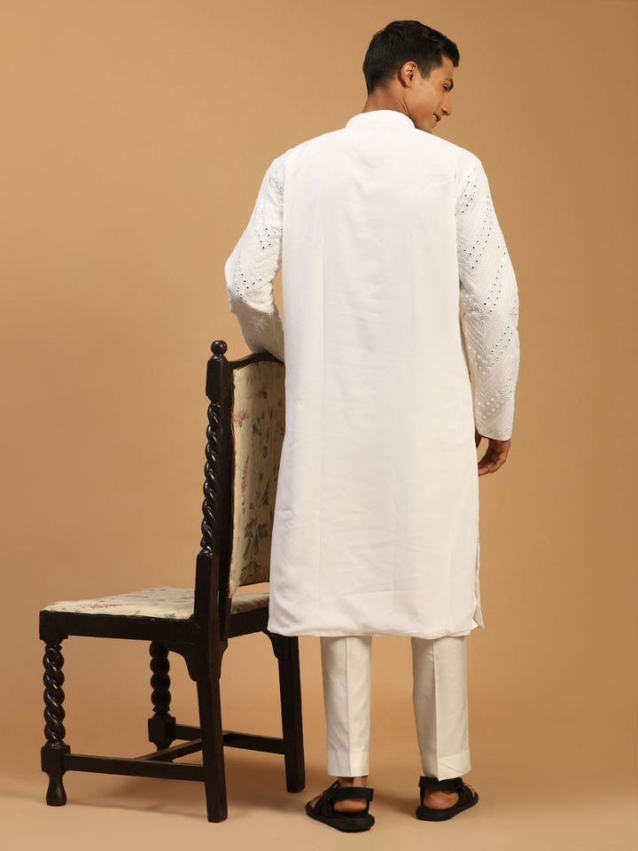 Sarvati Men's White Mirror Kurta Pant Set