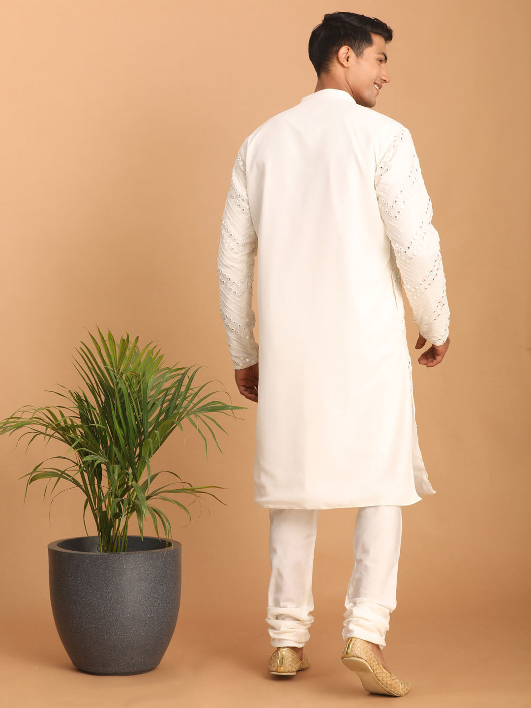 Sarvati Men's White Mirror Kurta Pyjama Set