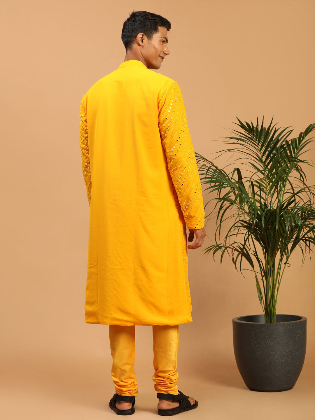 Sarvati Men's Yellow Mirror Kurta Pyjama Set
