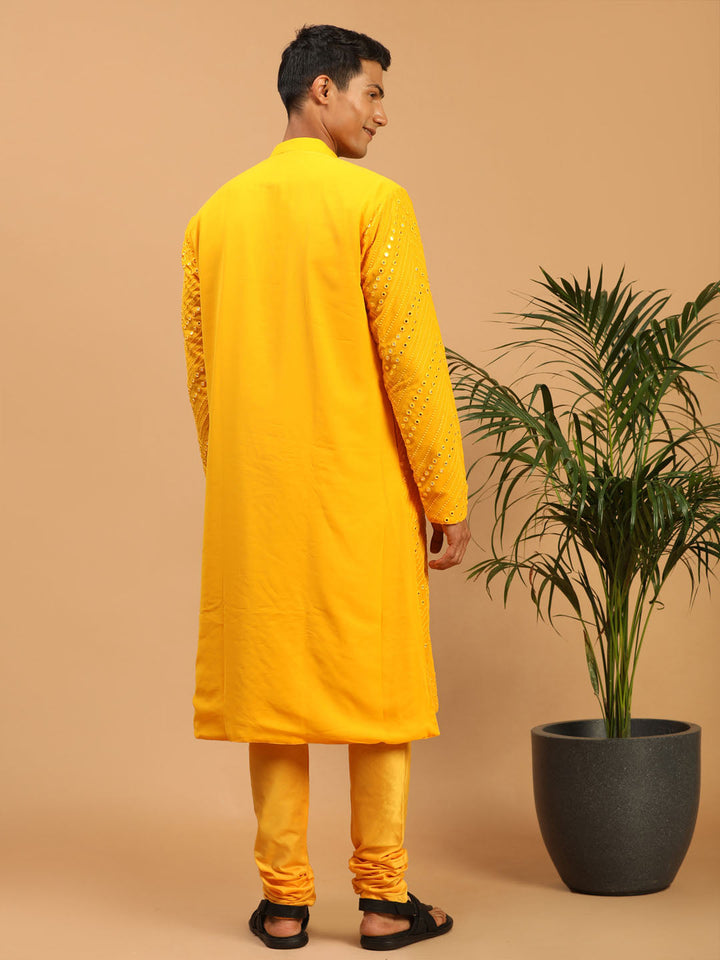 Sarvati Men's Yellow Mirror Kurta Pyjama Set