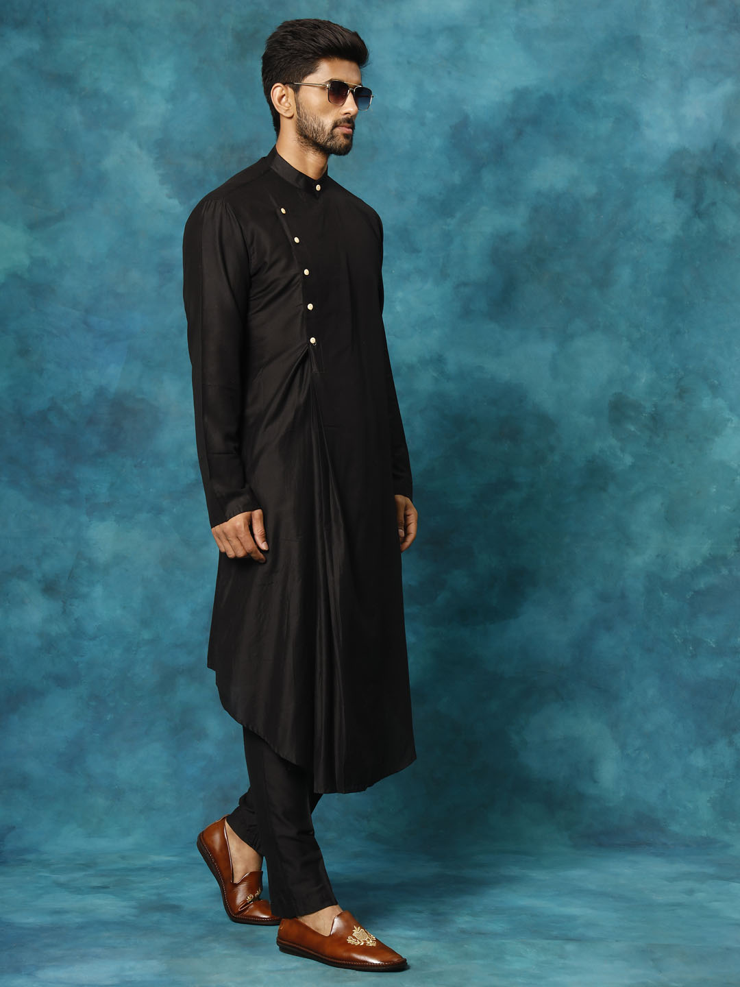 Men's Black Pleated Kurta