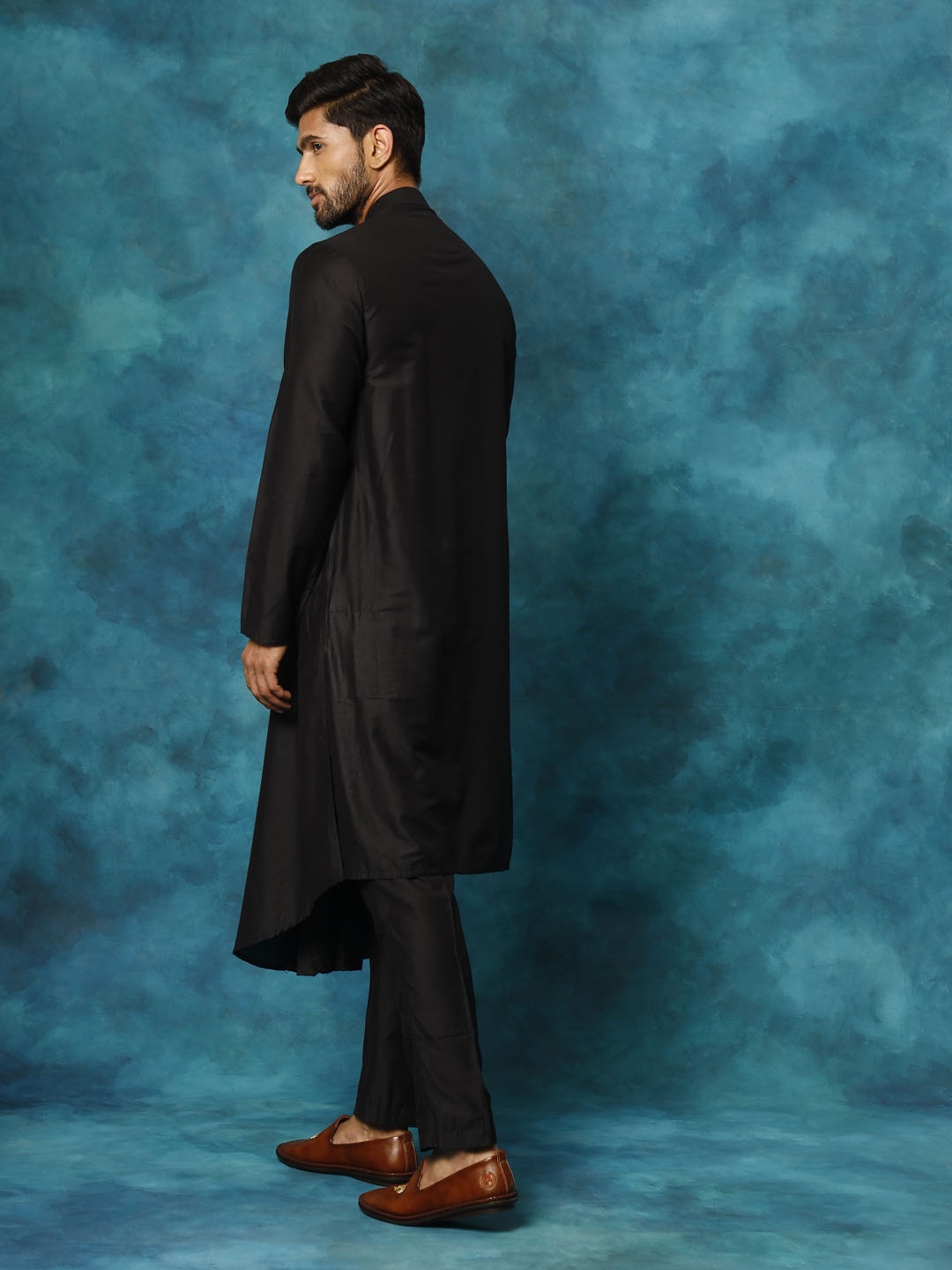 Men's Black Pleated Kurta