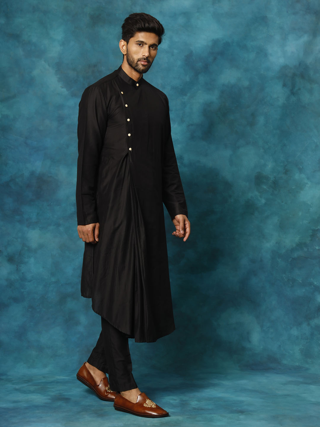 Men's Black Pleated Kurta