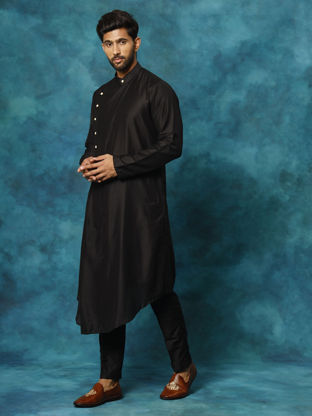 Men's Black Pleated Kurta