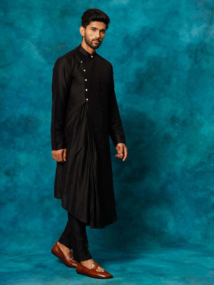 Sarvati Men's Black Viscose Blend Kurta Pyjama Set