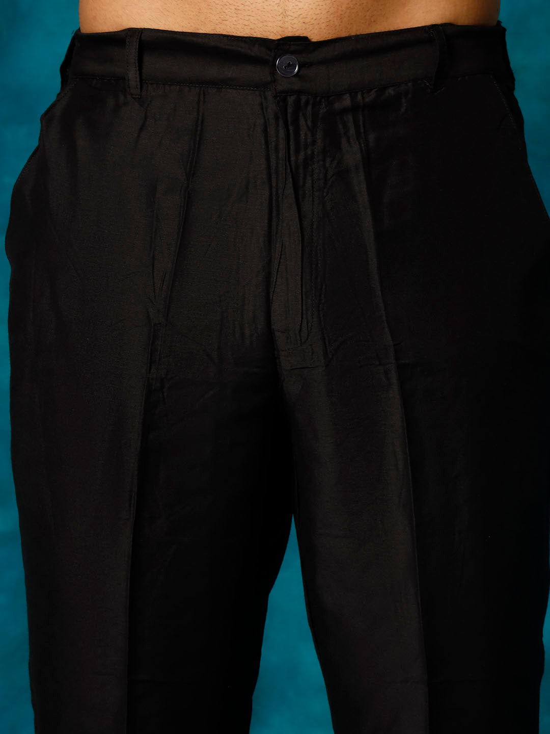 Sarvati Men's Black Pleated Kurta Pant With Dupatta Set