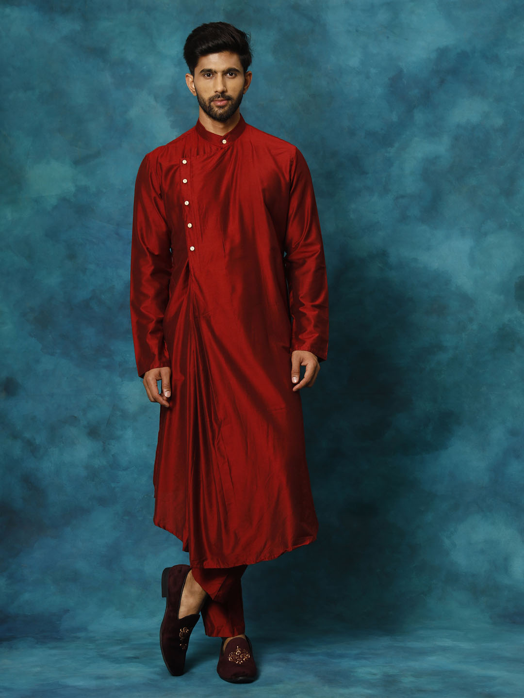 Sarvati Men's Maroon Viscose Blend Kurta Pyjama Set