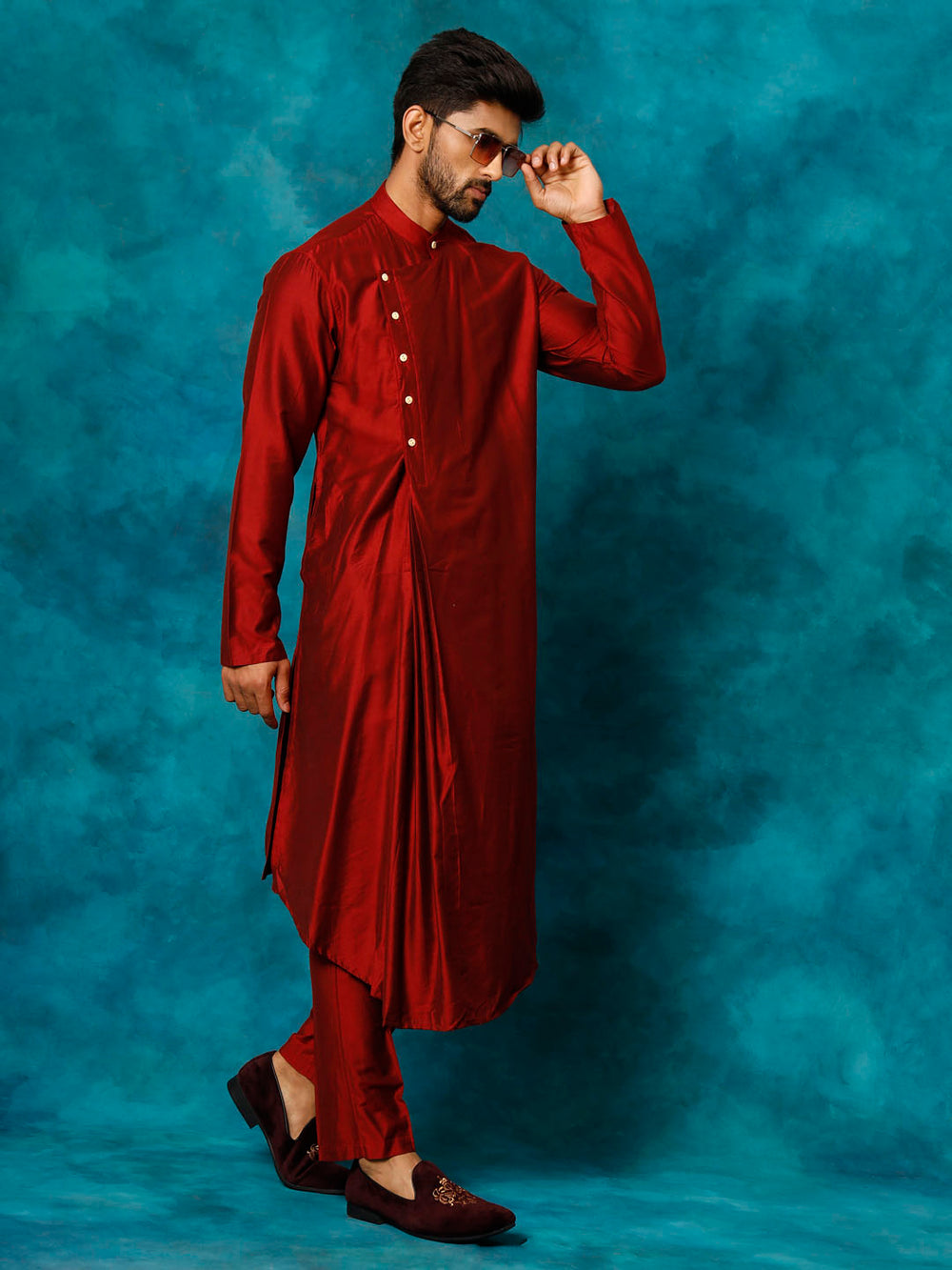 Sarvati Men's Maroon Viscose Blend Kurta Pyjama Set