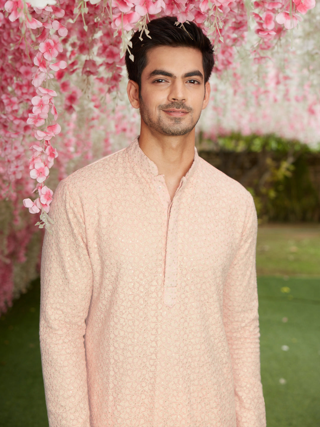 Sarvati Men's Pink Ethnic Chikankari Kurta