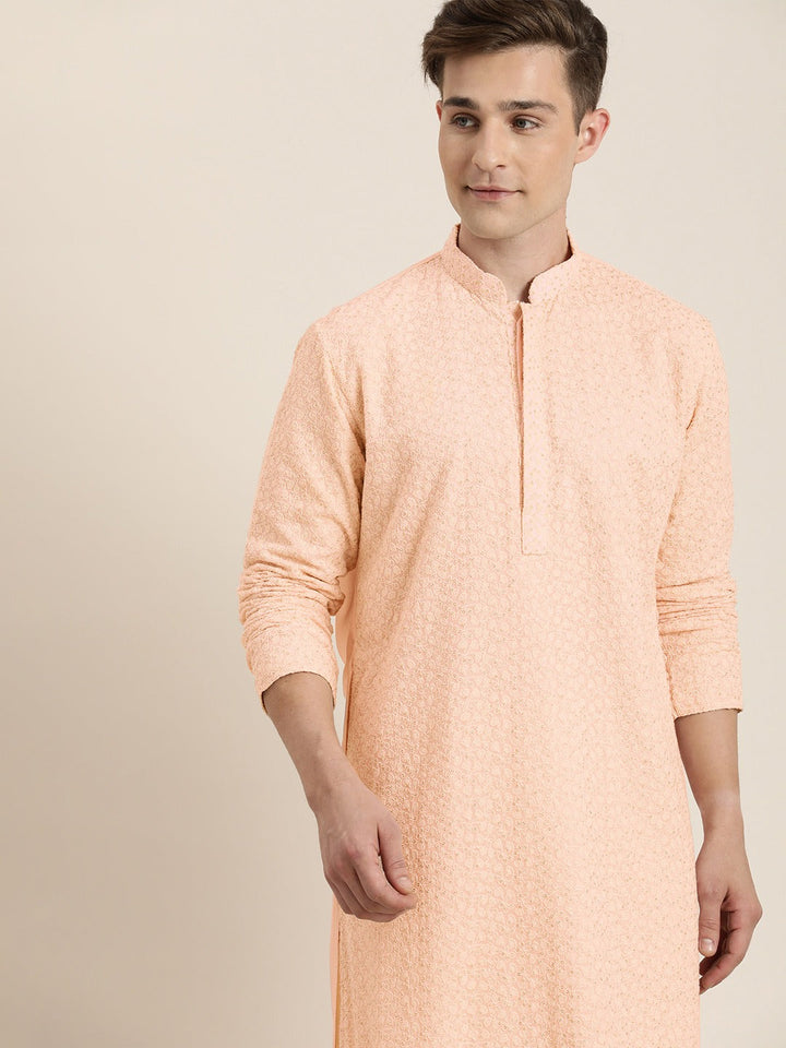 Sarvati Men's Pink Ethnic Chikankari Kurta