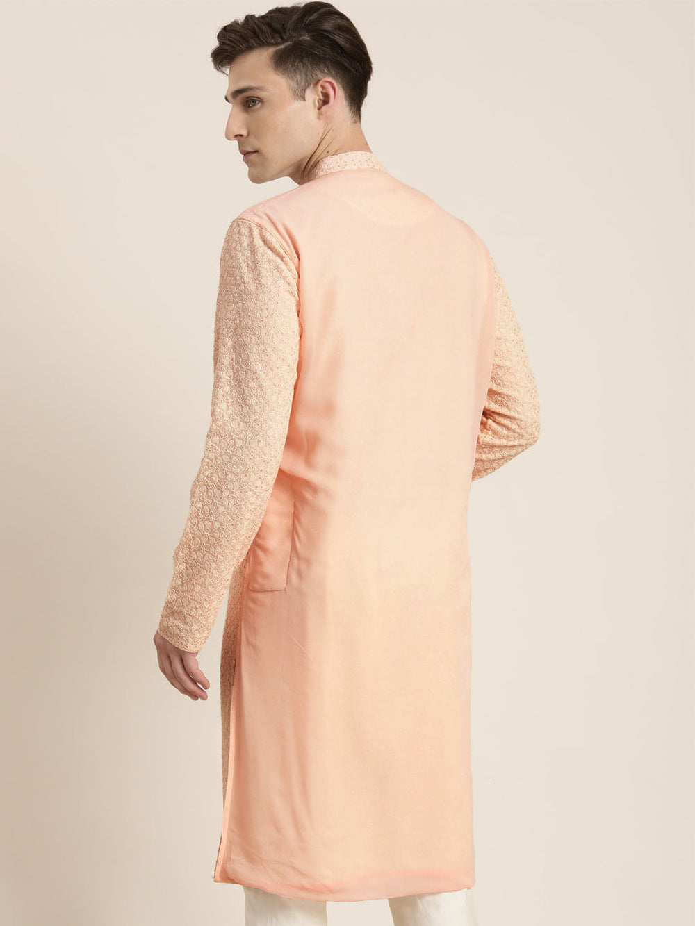 Sarvati Men's Pink Ethnic Chikankari Kurta