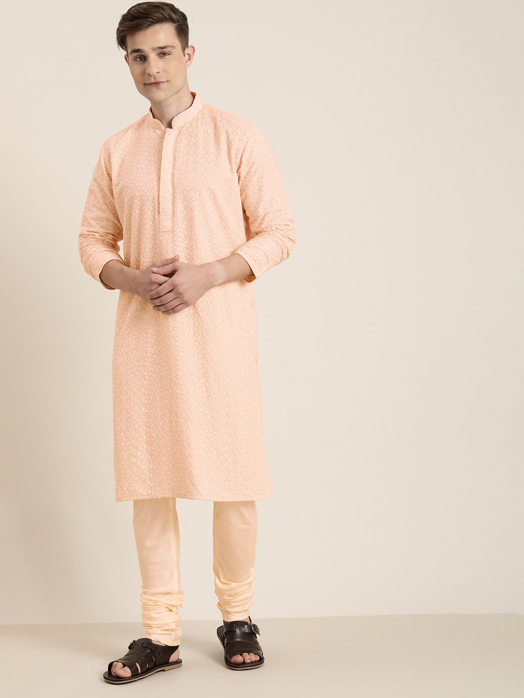 Sarvati Men's Pink Ethnic Chikankari Kurta