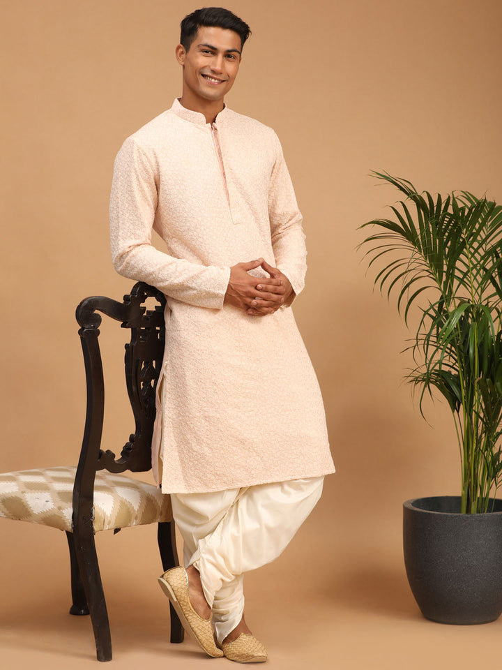 Sarvati Men's Pink Ethnic chikankari Kurta Dhoti set