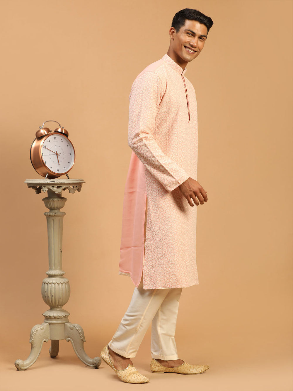 Sarvati Men's Pink Ethnic Chikankari Kurta pant Set