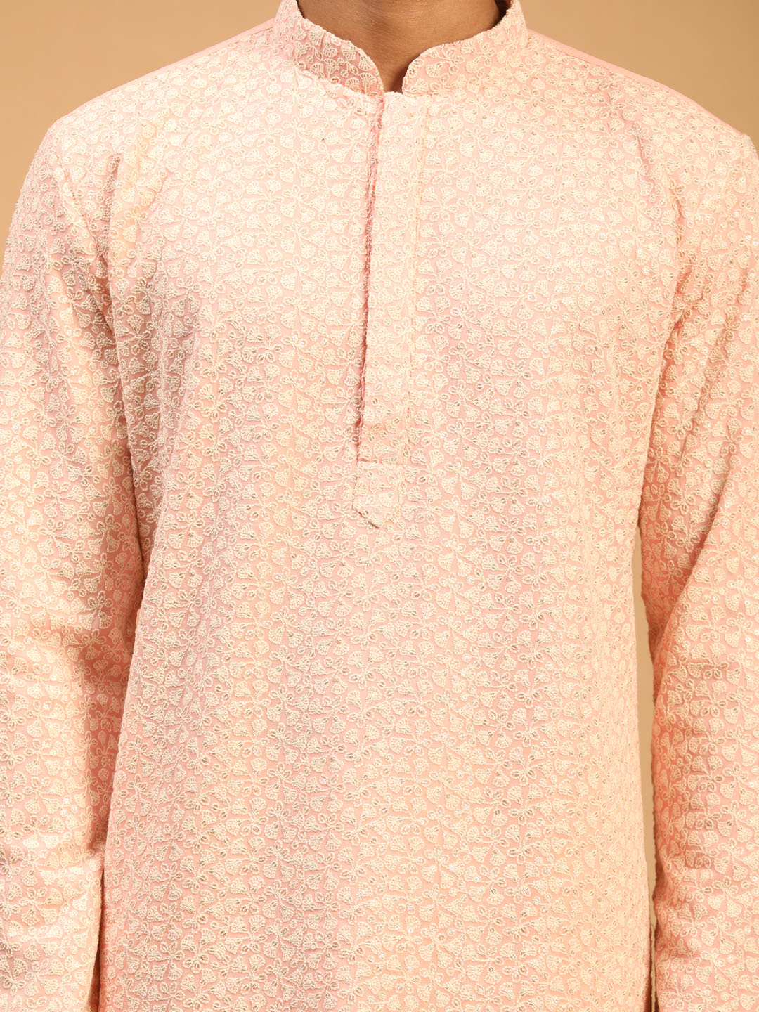 Sarvati Men's Pink Ethnic Chikankari Kurta pant Set