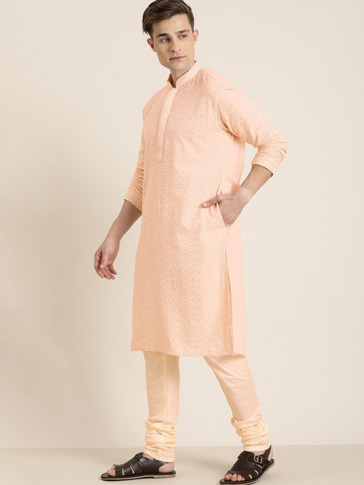 Sarvati Men's Pink Ethnic Chikankari Kurta Pyjama Set