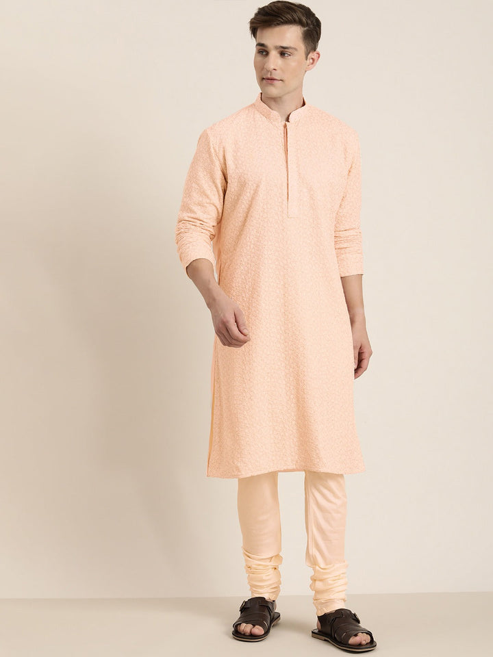 Sarvati Men's Pink Ethnic Chikankari Kurta Pyjama Set