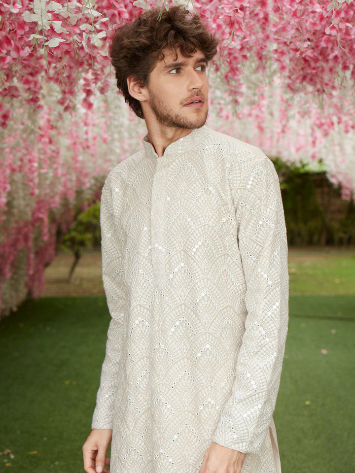 Men's Gray Ethnic Mirror Kurta