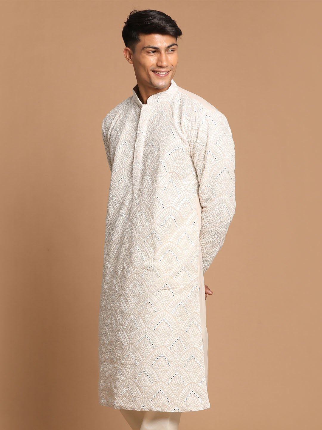 Men's Gray Ethnic Mirror Kurta