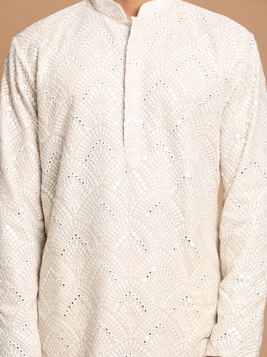 Men's Gray Ethnic Mirror Kurta