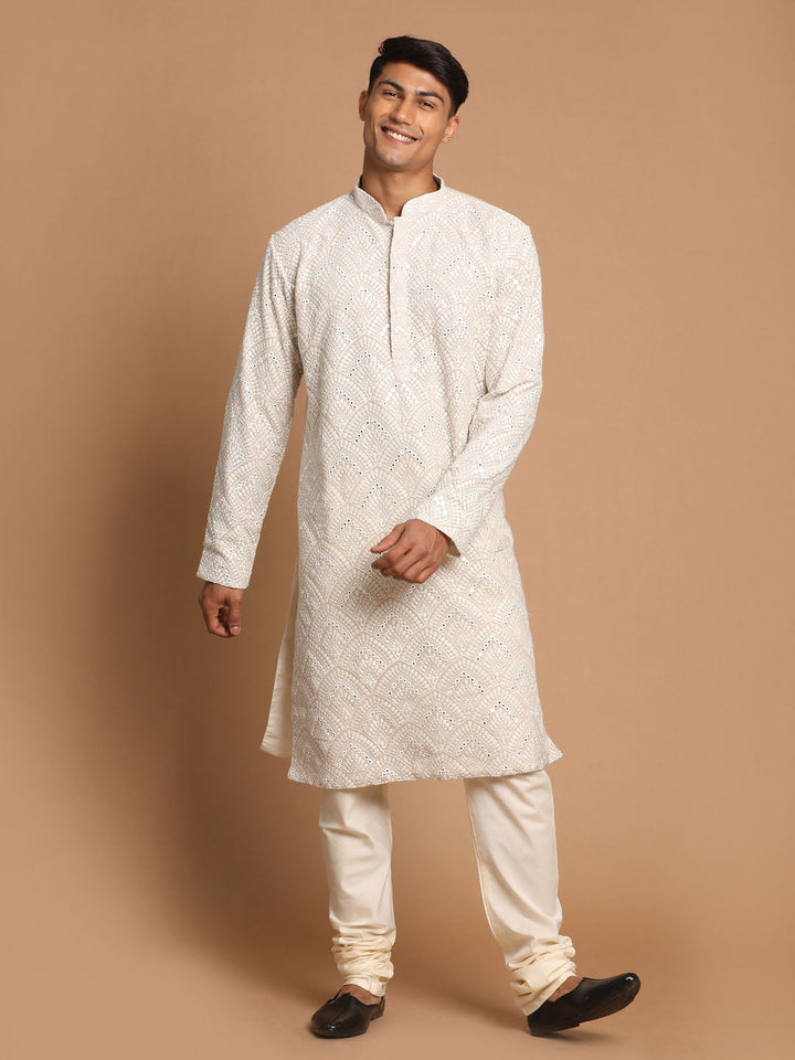 Sarvati Men's Grey Ethnic Mirror Kurta With Pyjama Set