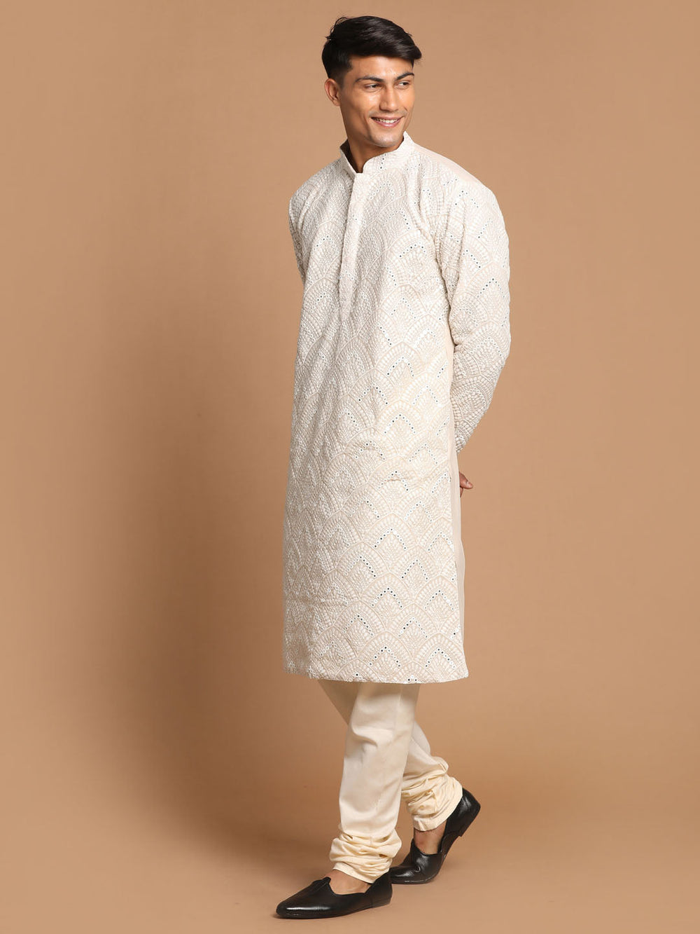 Sarvati Men's Grey Ethnic Mirror Kurta With Pyjama Set