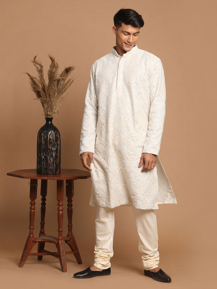 Sarvati Men's Grey Ethnic Mirror Kurta With Pyjama Set