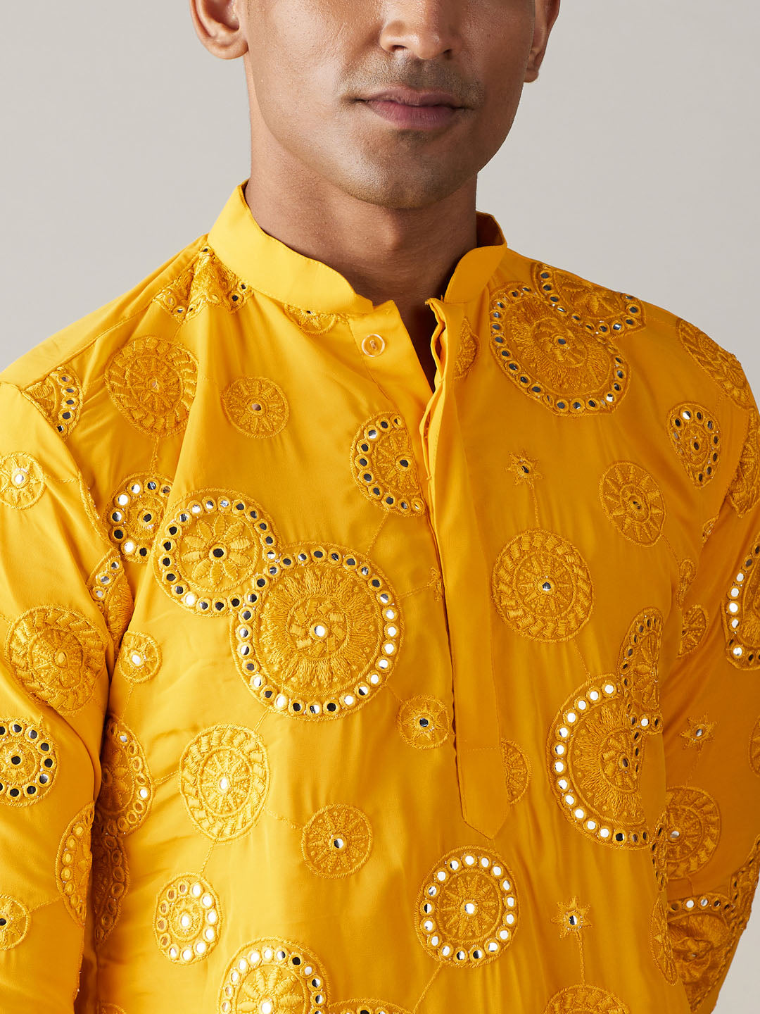 Sarvati Men's Yellow Embroidered Kurta Patiala Set