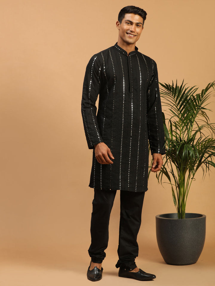 Sarvati Men's Black Mirror Kurta Pyjama Set