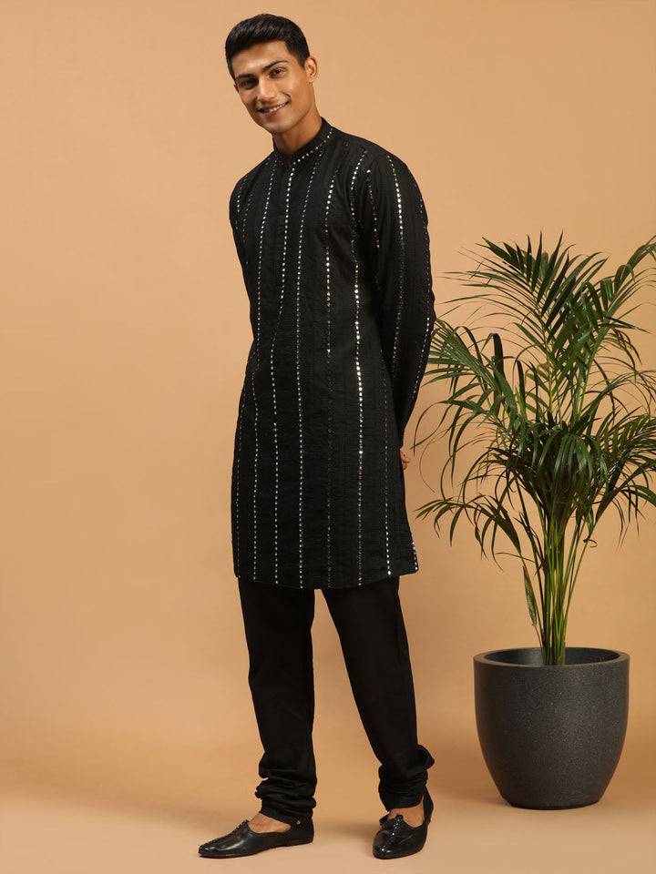 Sarvati Men's Black Mirror Kurta Pyjama Set