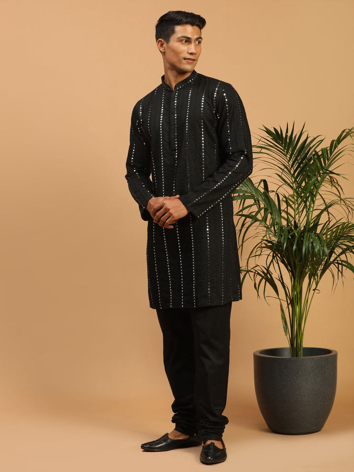 Sarvati Men's Black Mirror Kurta Pyjama Set