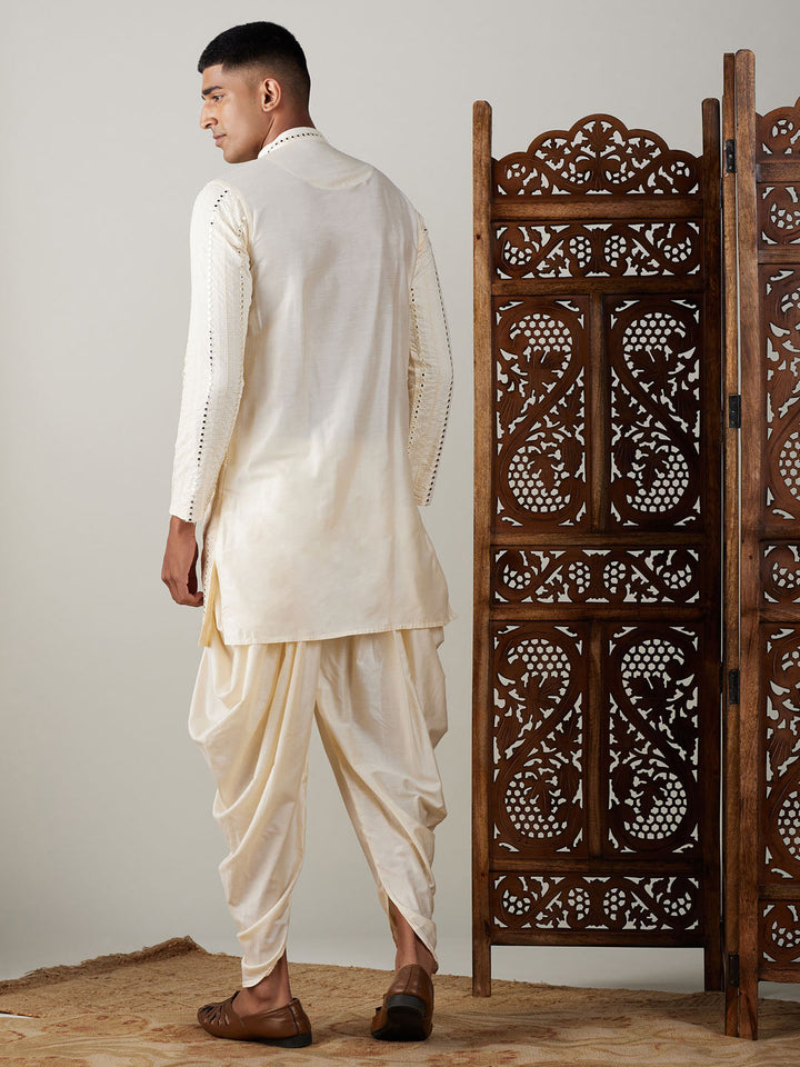 Sarvati Men's Cream Mirror Kurta Dhoti Set