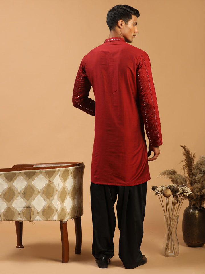 Sarvati Men's Maroon Mirror Kurta With Patiala Set