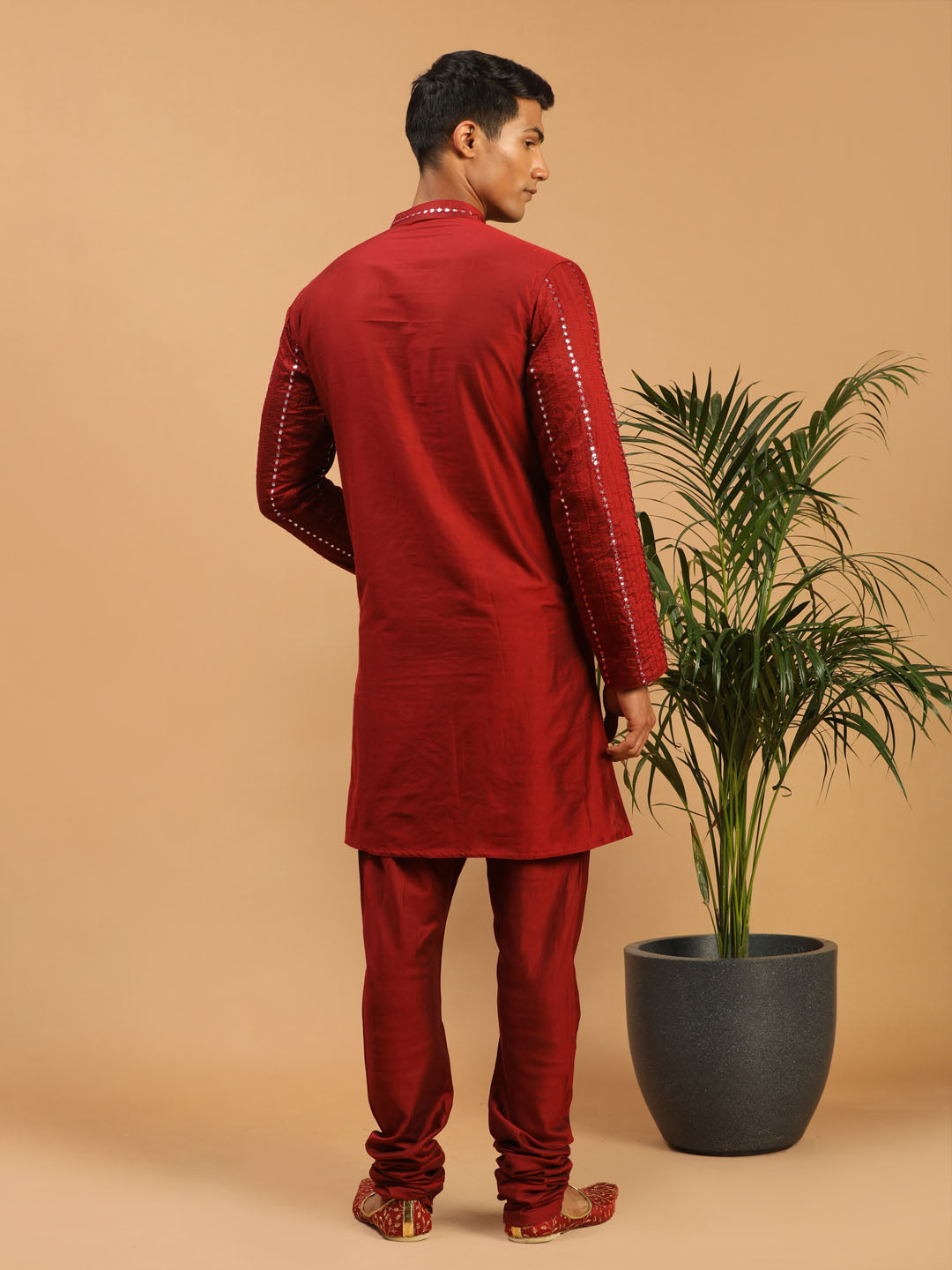 Sarvati Men's Maroon Mirror Kurta  Pyjama Set