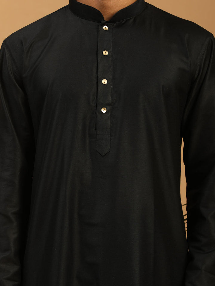 Sarvati Men's Black Viscose Kurta With Pant Set