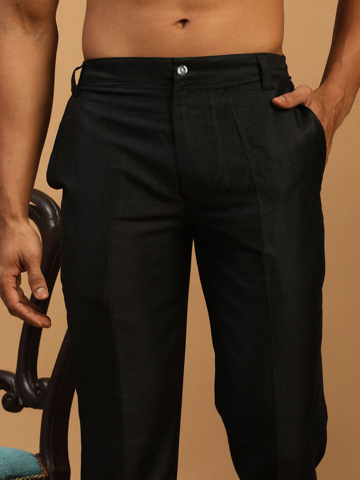 Sarvati Men's Black Viscose Kurta With Pant Set