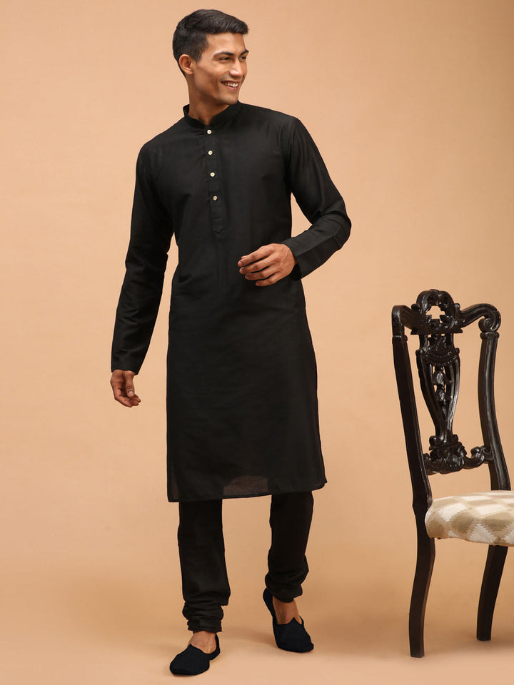 Sarvati Men's Black Viscose Kurta Pyjama Set