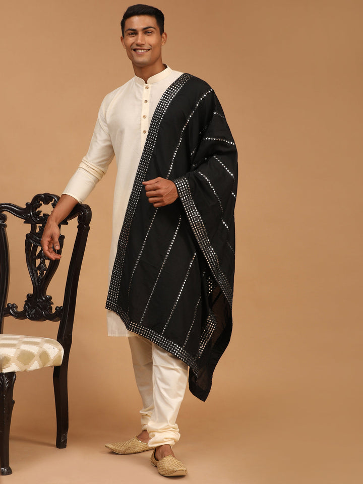 Sarvati Men's Cream Kurta Pyjama And Dupatta Set