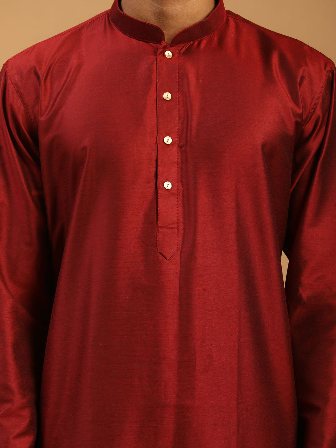 Sarvati Men's Maroon Viscose Kurta With Pant Set