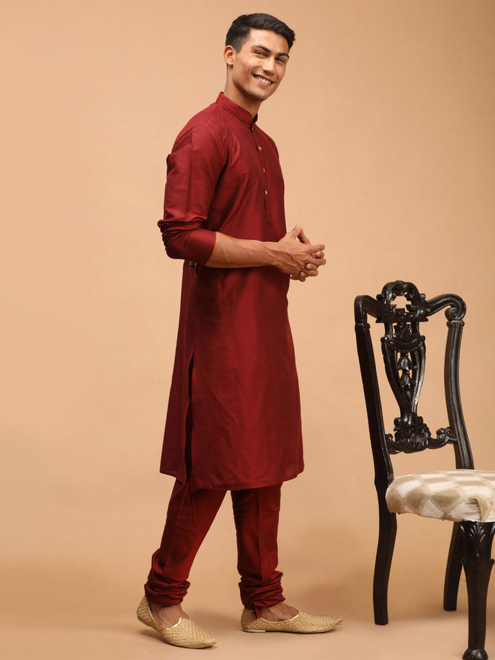 Sarvati Men's Maroon Viscose Kurta Pyjama Set