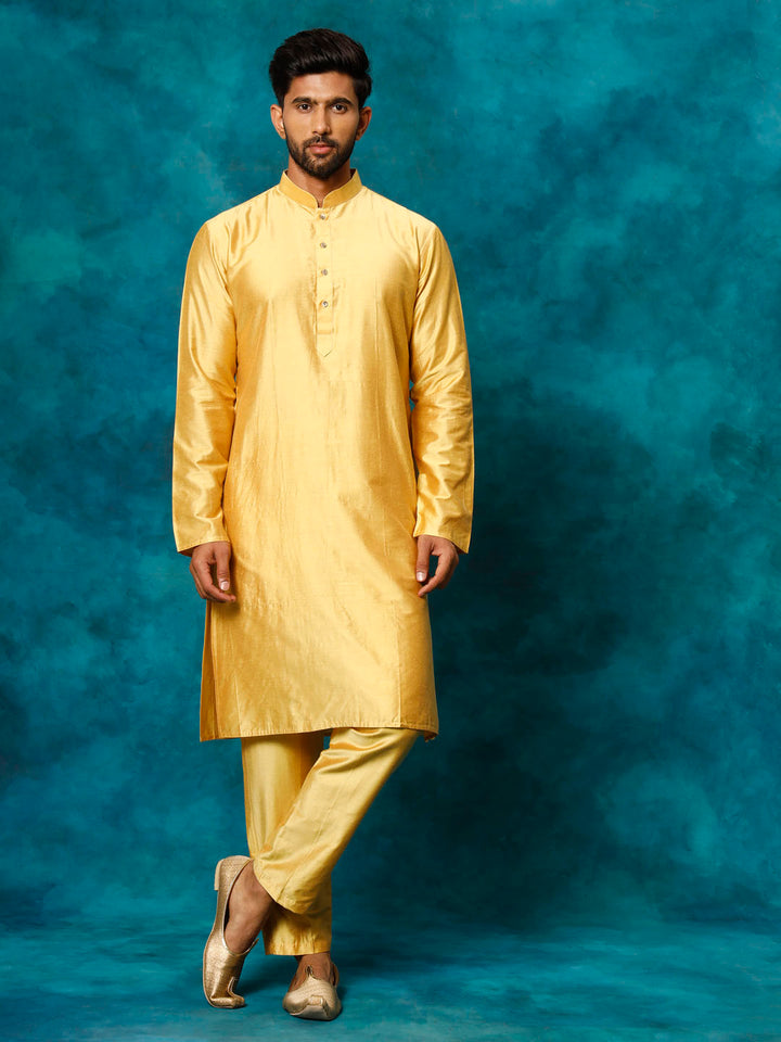 Sarvati Men's Mustard Viscose Kurta Pant Set